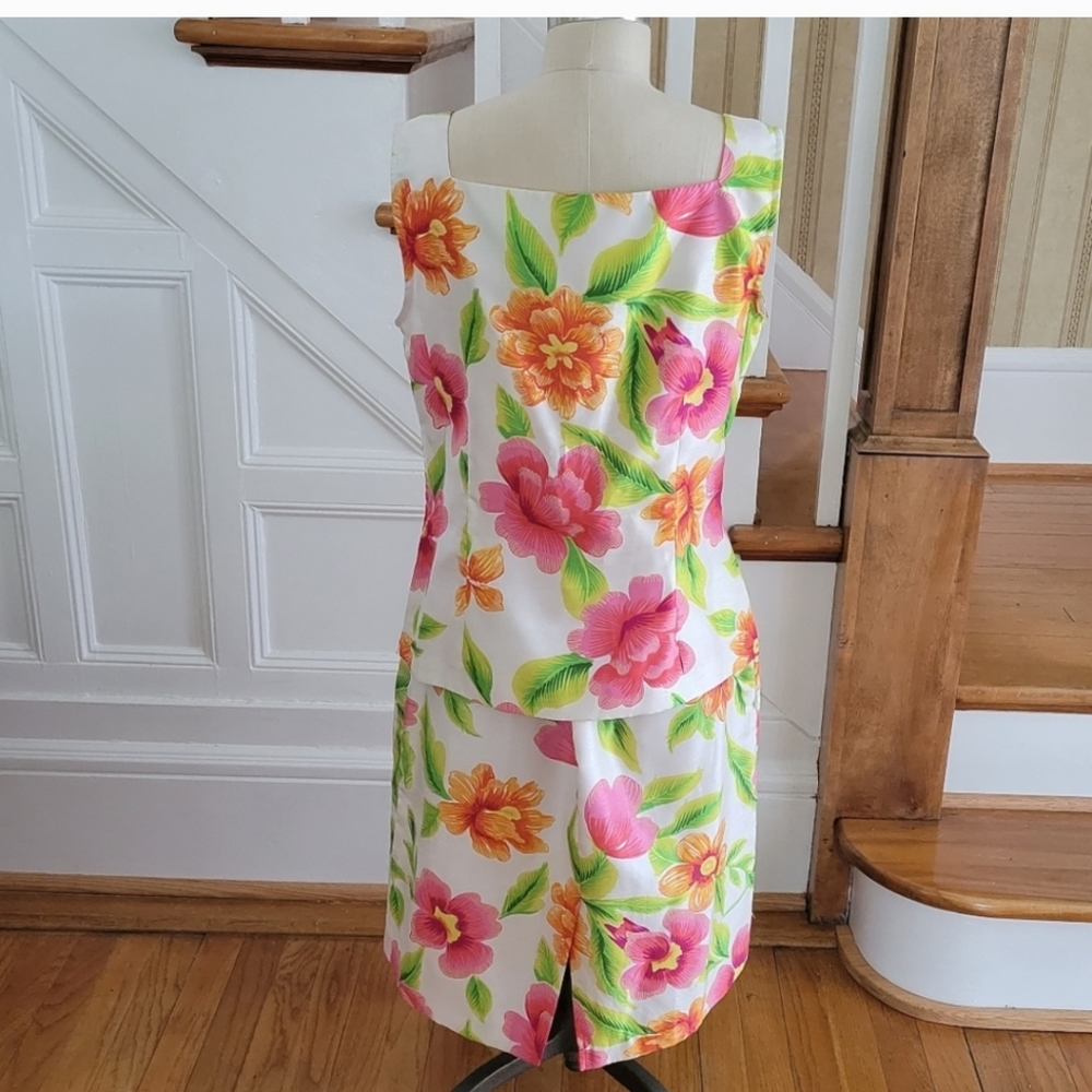 SAG HARBOR Tropical Floral 2 Piece Skirt and Top Set Vintage Size 12 - Picture 2 of 9